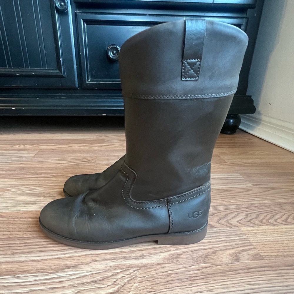 Ugg Fern Brown Chocolate Leather Mid Calf Riding Boot Zip Up women’s 5